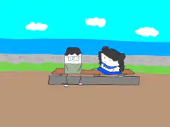 Two people on a bench fade to yellow