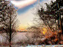 snowy winter sunset landscape