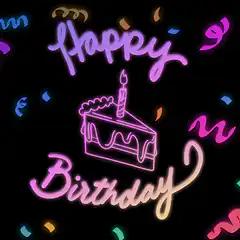 Neon Happy Birthday Cake GIF