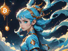 Blue-haired girl and Bitcoin steampunk fish