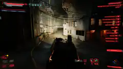 Cyberpunk 2077 HUD in dark alley
