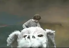 Boy riding a white monster