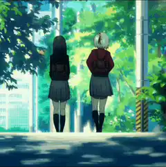 Two anime girls walking away