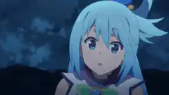 Aqua from Konosuba looking surprised then smiling