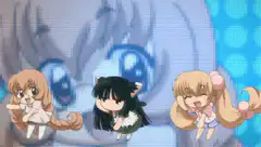 three anime girls dancing