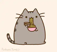 Pusheen eating noodles