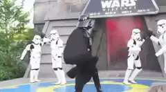 Darth Vader dancing with Stormtroopers