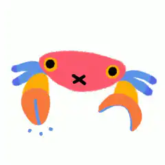 Pink cartoon crab with X eyes