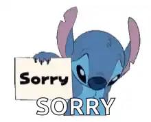 Stitch holding a sorry sign
