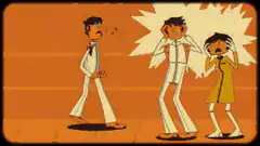 Robot explodes into cartoon characters