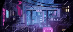 Cyberpunk city street with flying cars