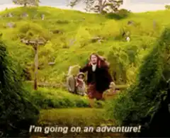 Bilbo Baggins running into adventure