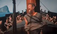 Captain Barbossa tied to mast laughing