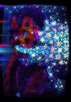glitchy pixel art face