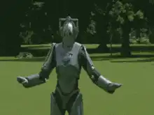 Cyberman shrugging in park