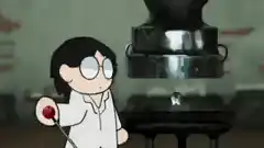 Chibi scientist with red button