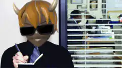Cool devil taking notes in office