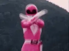 Pink Ranger doing a silly dance