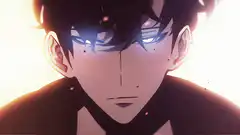 Anime man with glowing blue eyes