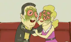 Mr. Peanutbutter and Lady Giggles kissing