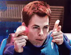 Chris Pine pointing fingers