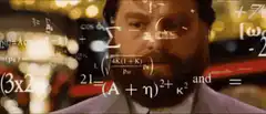 Math equations projected on man's face