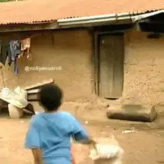 Boy runs to door and peeks out