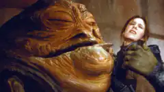 Jabba the Hutt choking Princess Leia