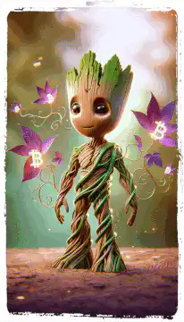Baby Groot with Bitcoin flowers