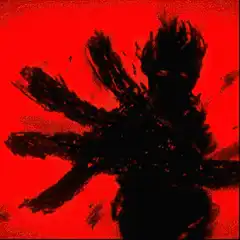 black ink splatter on red background