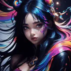 Anime girl with rainbow hair and face paint