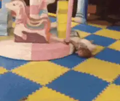 Toddler dragged by spinning carousel