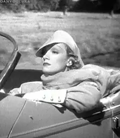 Marlene Dietrich in a convertible