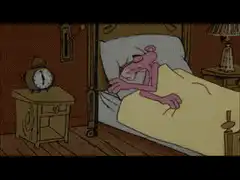 Pink Panther turns off alarm clock