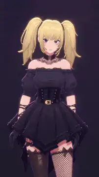 Anime girl in black dress with heart effects