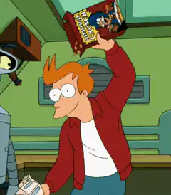 Fry pours cereal and milk on his head