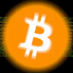 Bitcoin logo pulsing with code background