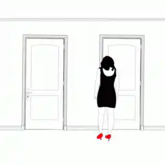 Two doors woman switches places