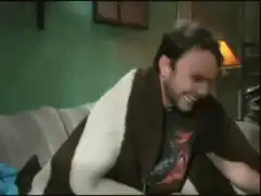 Charlie Day laughing with nose paint