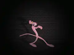 Pink Panther walking in spotlight