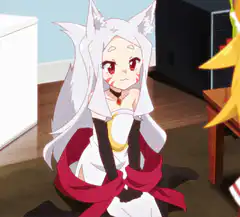 Anime fox girl blushing and smiling
