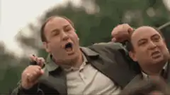 Tony Soprano yelling and pumping fists