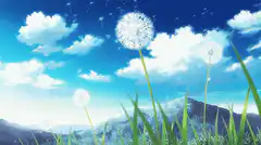 Dandelion seeds blowing in the wind