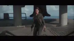 Jyn Erso walks to her X-wing