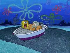 SpongeBob and Squidward in a boat