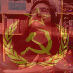 Man with Soviet flag overlay