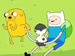 Finn and Jake holding a robot