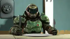 Doomguy waiting for food