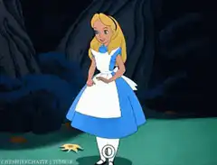 Alice in Wonderland twirls in the forest