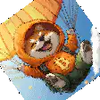 pixel art dog parachuting with bitcoin